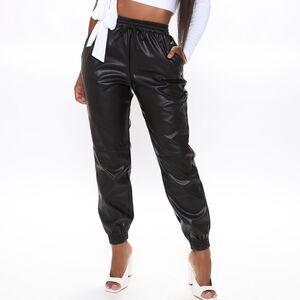 Faux leather joggers